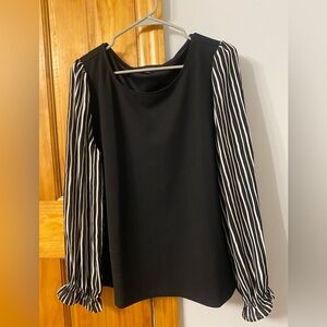 Ann Taylor Factory Black and White Bishop Sleeve Blouse